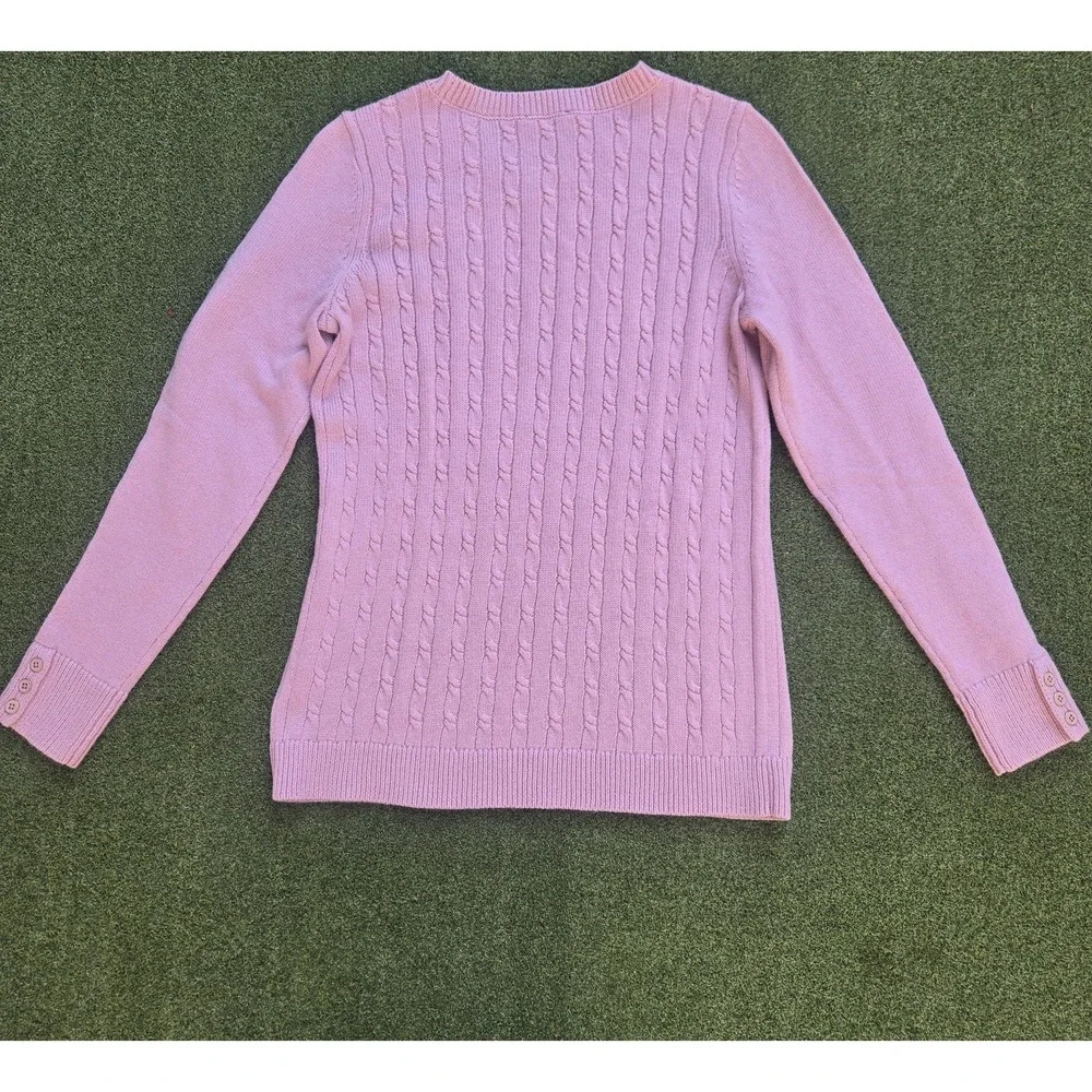 Talbots Petite Pink Cable Knit Sweater Womens SP Button Cuff